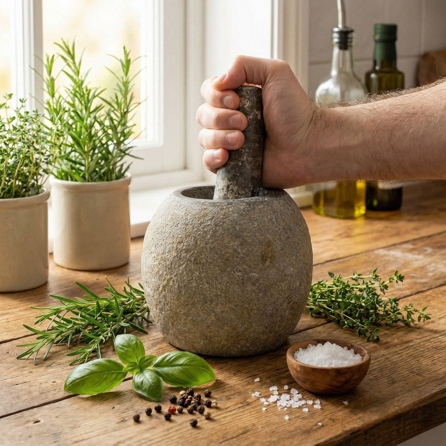 Natural Riverstone Decorative Pestle & Mortar- Large (aprox 15x12cm) - Image natural-riverstone-decorative-pestle--mortar-large-aprox-15x12cm-mpm-23