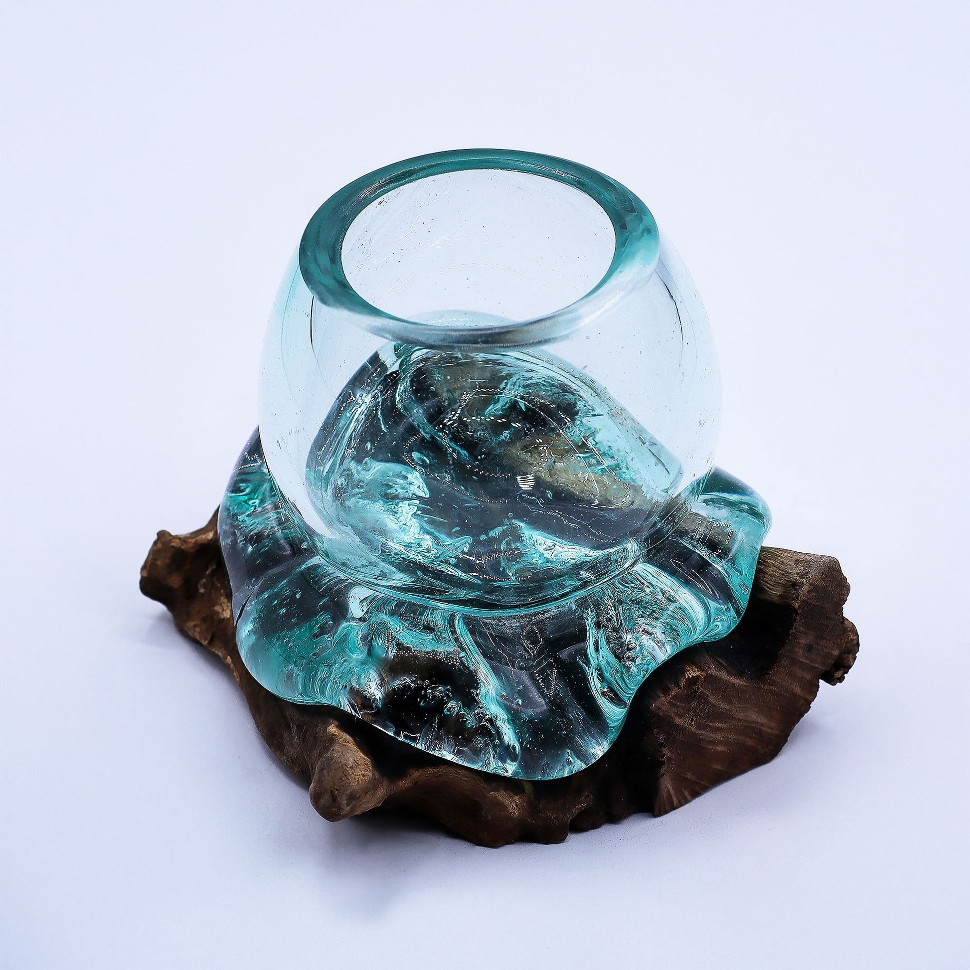 Molten Glass Mini Goldfish Bowl on Wood 20cm - Image molten-glass-mini-goldfish-bowl-on-wood-20cm-mgw-42