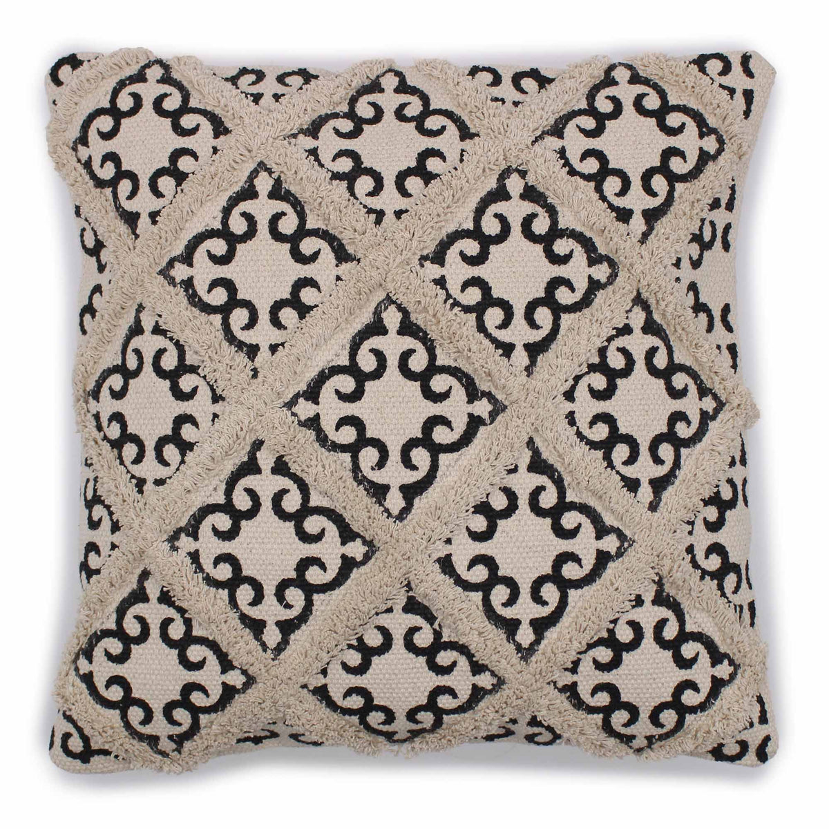 Cream & Black Tufted Cotton Cushion Cover – 45 x 45cm
