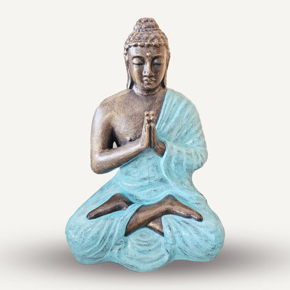 Med Large Turquoise & Gold Praying Buddha Statue - 1.2m Tall - Image med-large-turquoise--gold-praying-buddha-statue--12m-tall-gas-07