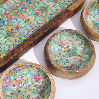 Mango Wood Tray with 3 Bowls - Mediterranean Tile pattern - Image mango-wood-tray-with-3-bowls--mediterranean-tile-pattern-wtray-01