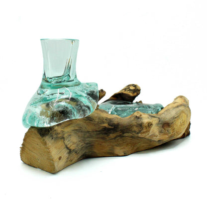Molten Glass Small Flower Vase and Tealight Holder on Wood - Image molten-glass-small-flower-vase-and-tealight-holder-on-wood-mgw-35