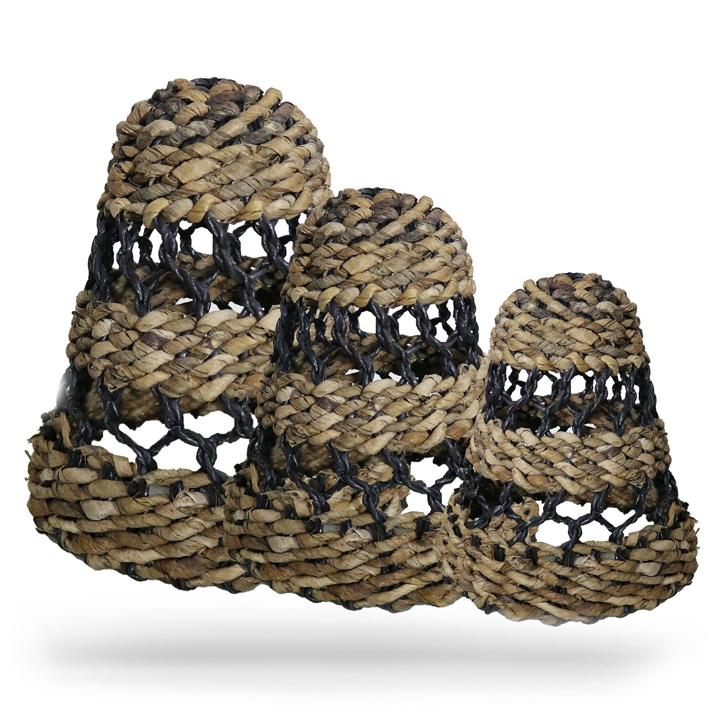 Natural Banana Leaf & Hitam Raffia Lamp Shades - Set of 3 - Image natural-banana-leaf--hitam-raffia-lamp-shades--set-of-3-nlas-02