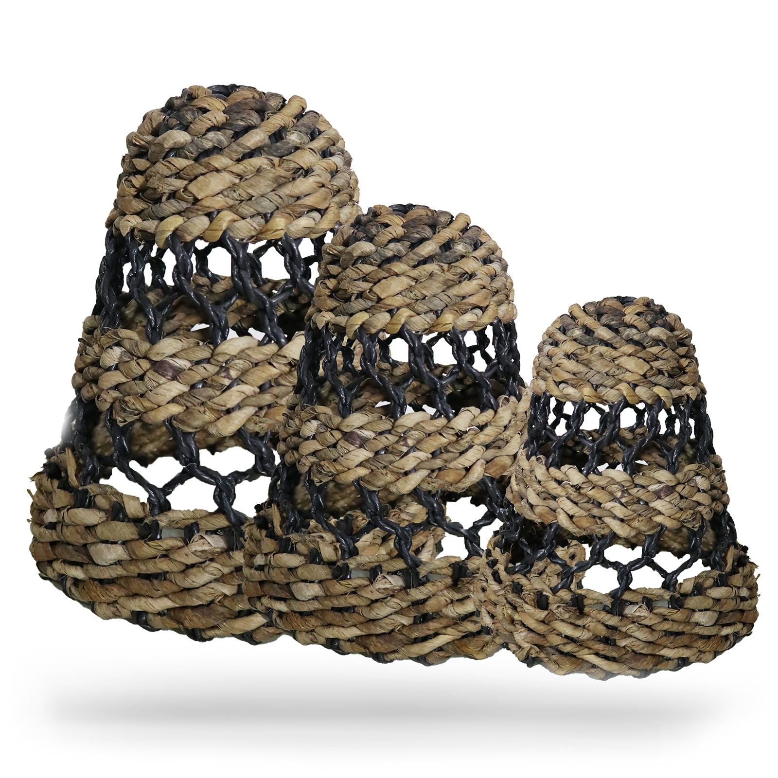Natural Banana Leaf & Hitam Raffia Lamp Shades - Set of 3 - Image natural-banana-leaf--hitam-raffia-lamp-shades--set-of-3-nlas-02