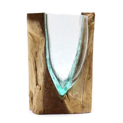 Molton Glass V-shaped Art Vase on Wood - Image molton-glass-vshaped-art-vase-on-wood-mgw-29