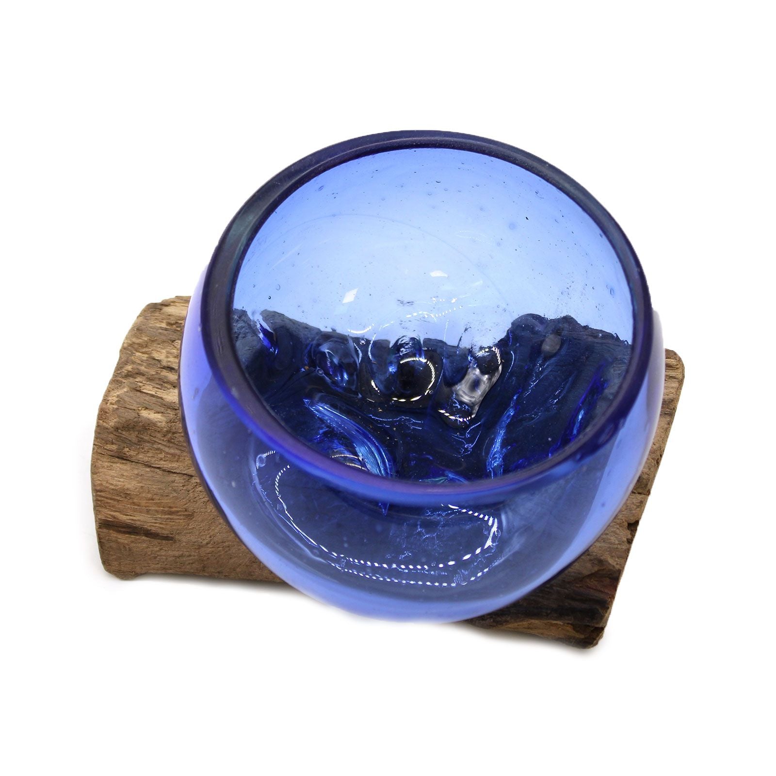 Molton Glass Mini Blue Bowl on Wood - Image molton-glass-mini-blue-bowl-on-wood-mgw-34