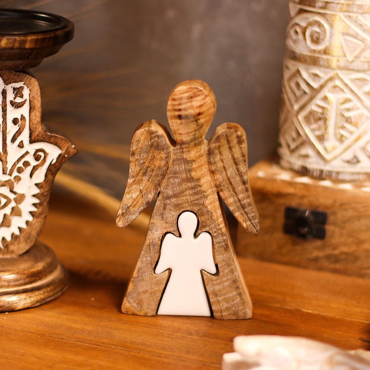 Mango Wood Angel in Angel - White Enamel - Image mango-wood-angel-in-angel--white-enamel-wang-09