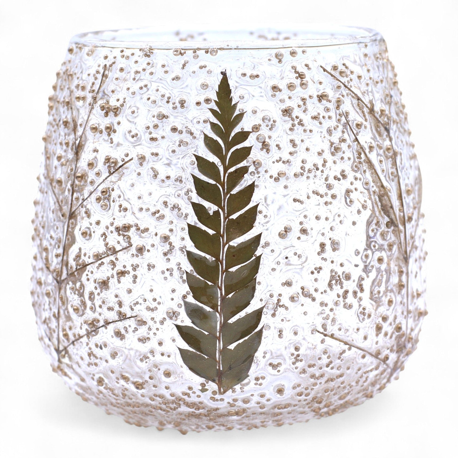 Natural Floral Glass - Straight Candle Holder -  Pino - (10x9cm) - Image natural-floral-glass--straight-candle-holder---pino--10x9cm-nfg-10