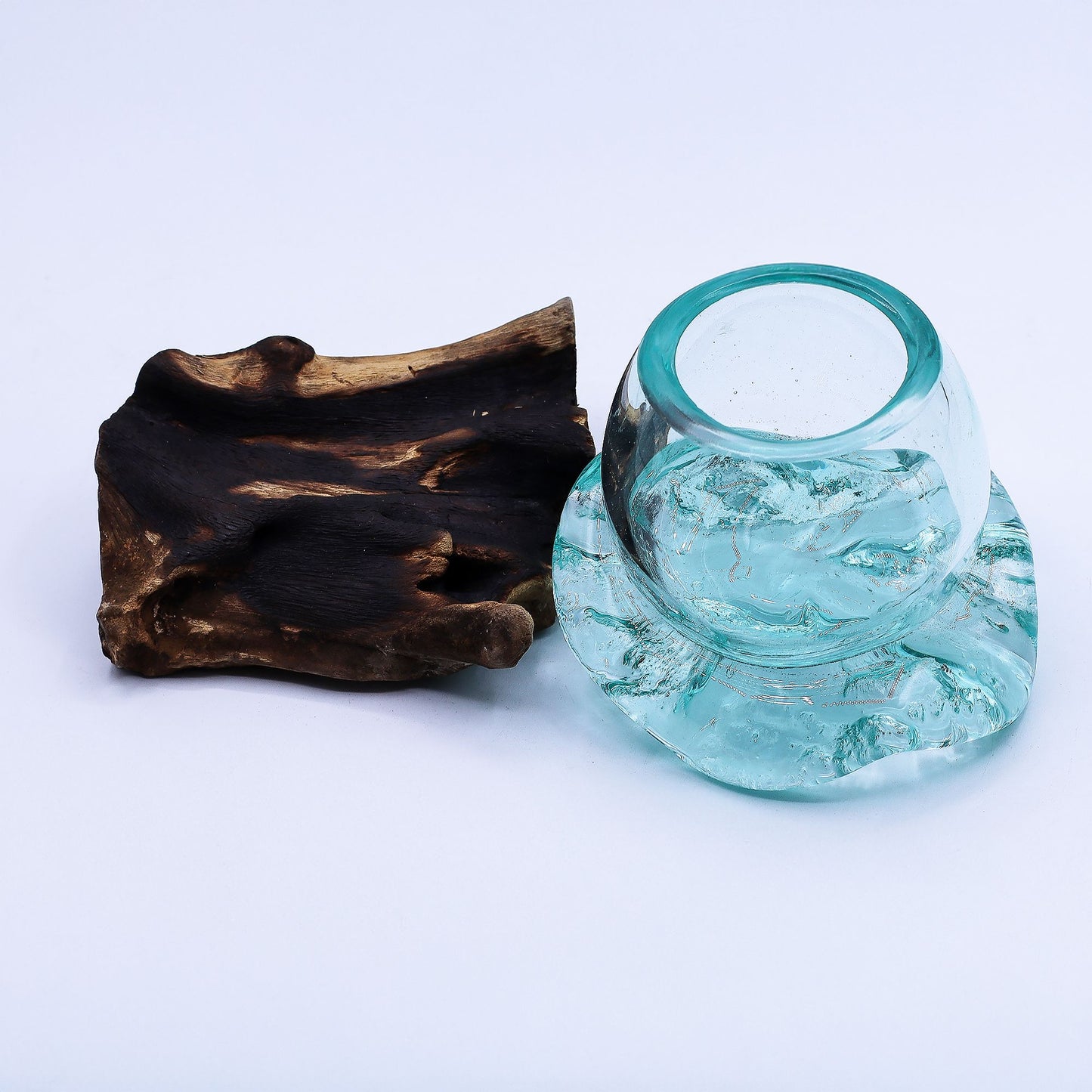 Molten Glass Mini Goldfish Bowl on Wood 20cm - Image molten-glass-mini-goldfish-bowl-on-wood-20cm-mgw-42