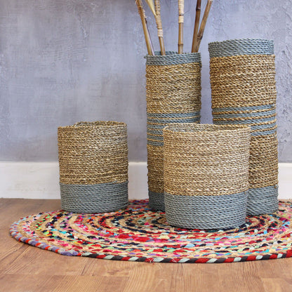 Seagrass & Abu-Abu Raffia Set - 2 Vase & 2 Bins - Image seagrass--abuabu-raffia-set--2-vase--2-bins-nva-03