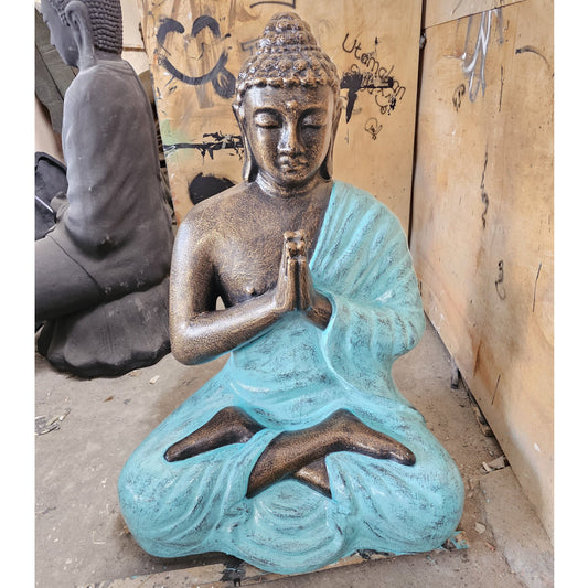 Med Large Turquoise & Gold Praying Buddha Statue - 1.2m Tall - Image med-large-turquoise--gold-praying-buddha-statue--12m-tall-gas-07