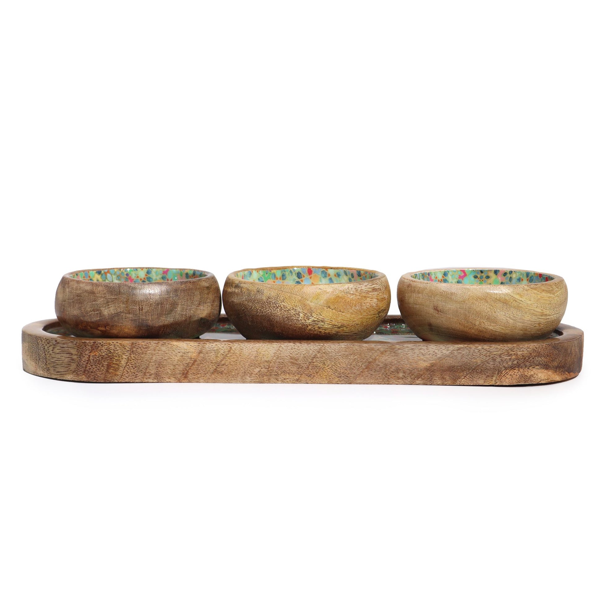 Mango Wood Tray with 3 Bowls - Mediterranean Tile pattern - Image mango-wood-tray-with-3-bowls--mediterranean-tile-pattern-wtray-01