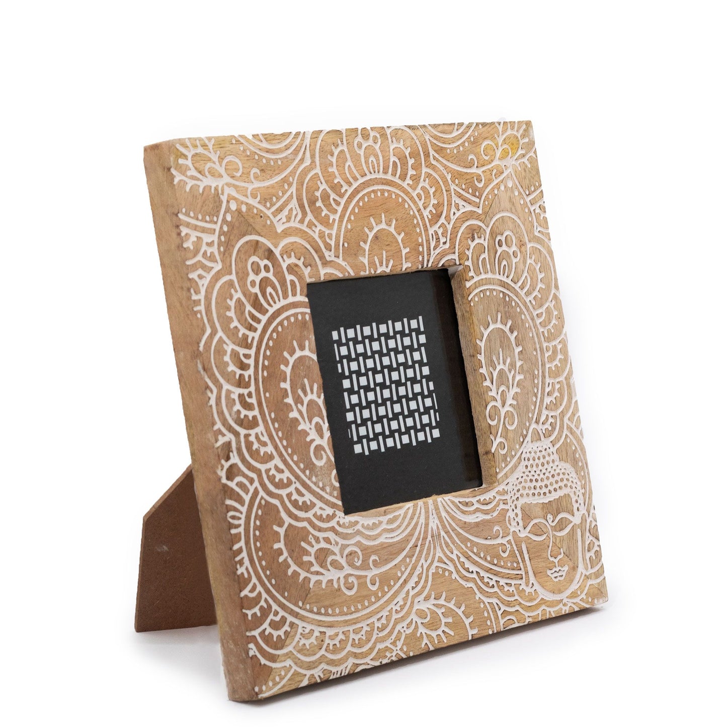 Small Mango Wood Picture Framel (for 10x10cm) 20x20x2cm - Buddha - White - Image small-mango-wood-picture-framel-for-10x10cm-20x20x2cm--buddha--white-mwpf-13