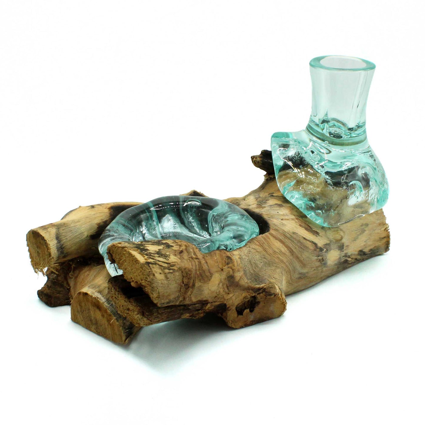 Molten Glass Small Flower Vase and Tealight Holder on Wood - Image molten-glass-small-flower-vase-and-tealight-holder-on-wood-mgw-35