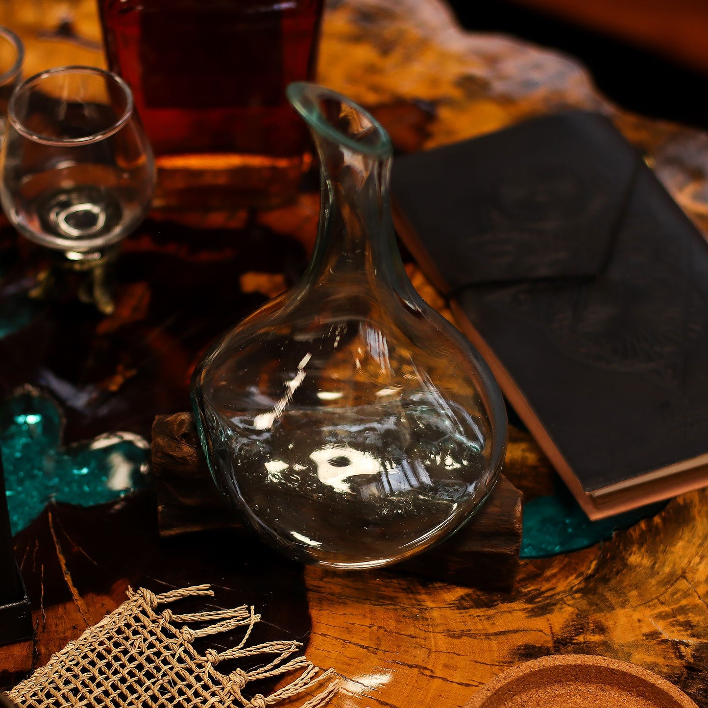 Molten Glass Mini Decanter on Wood 20cm - Image molten-glass-mini-decanter-on-wood-20cm-mgw-45