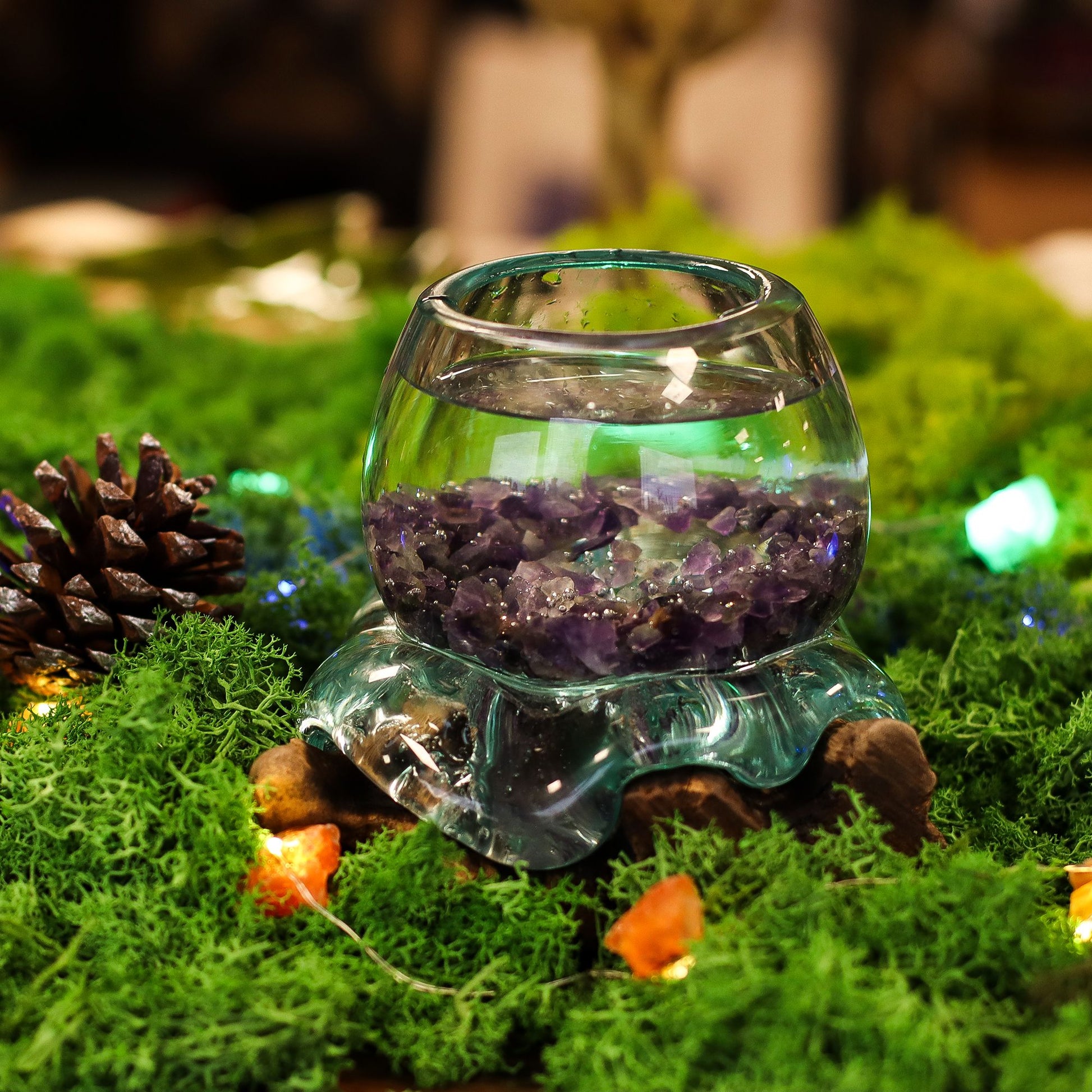 Molten Glass Mini Goldfish Bowl on Wood 20cm - Image molten-glass-mini-goldfish-bowl-on-wood-20cm-mgw-42
