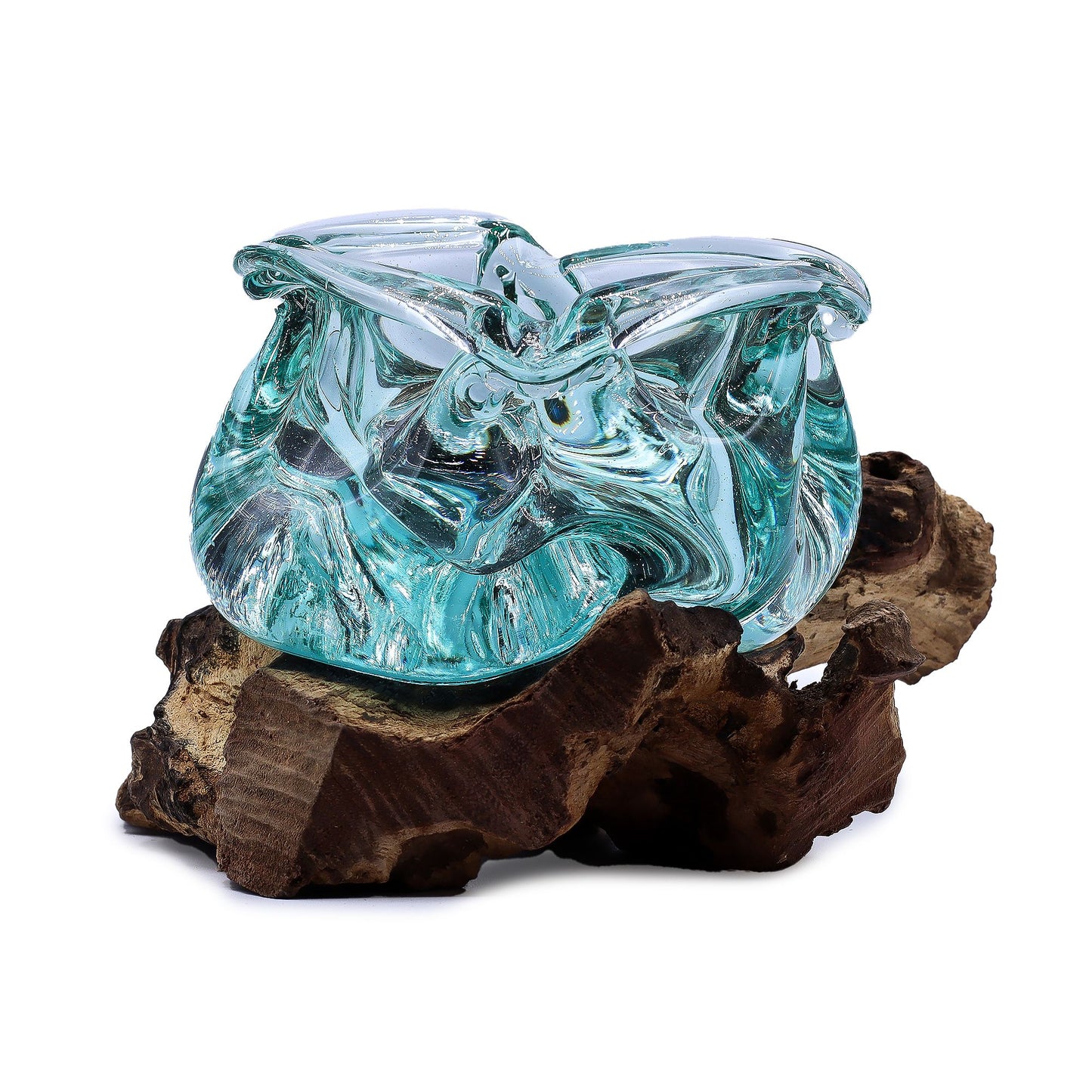 Molten Glass Chunky Ashtray / Candle Holder on Wood 23cm - Image molten-glass-chunky-ashtray--candle-holder-on-wood-23cm-mgw-43