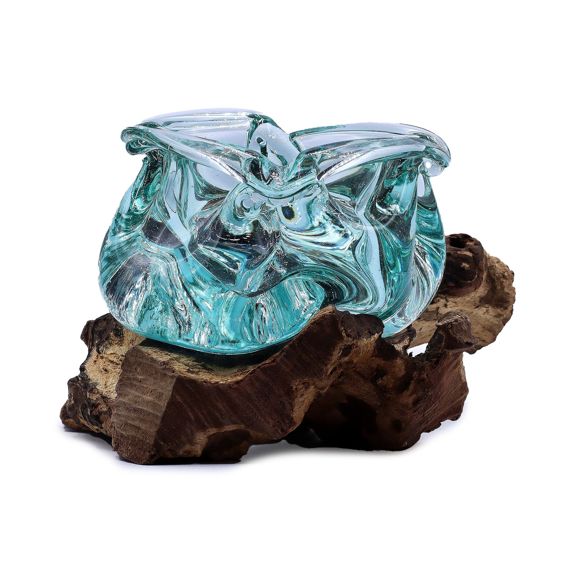 Molten Glass Chunky Ashtray / Candle Holder on Wood 23cm - Image molten-glass-chunky-ashtray--candle-holder-on-wood-23cm-mgw-43