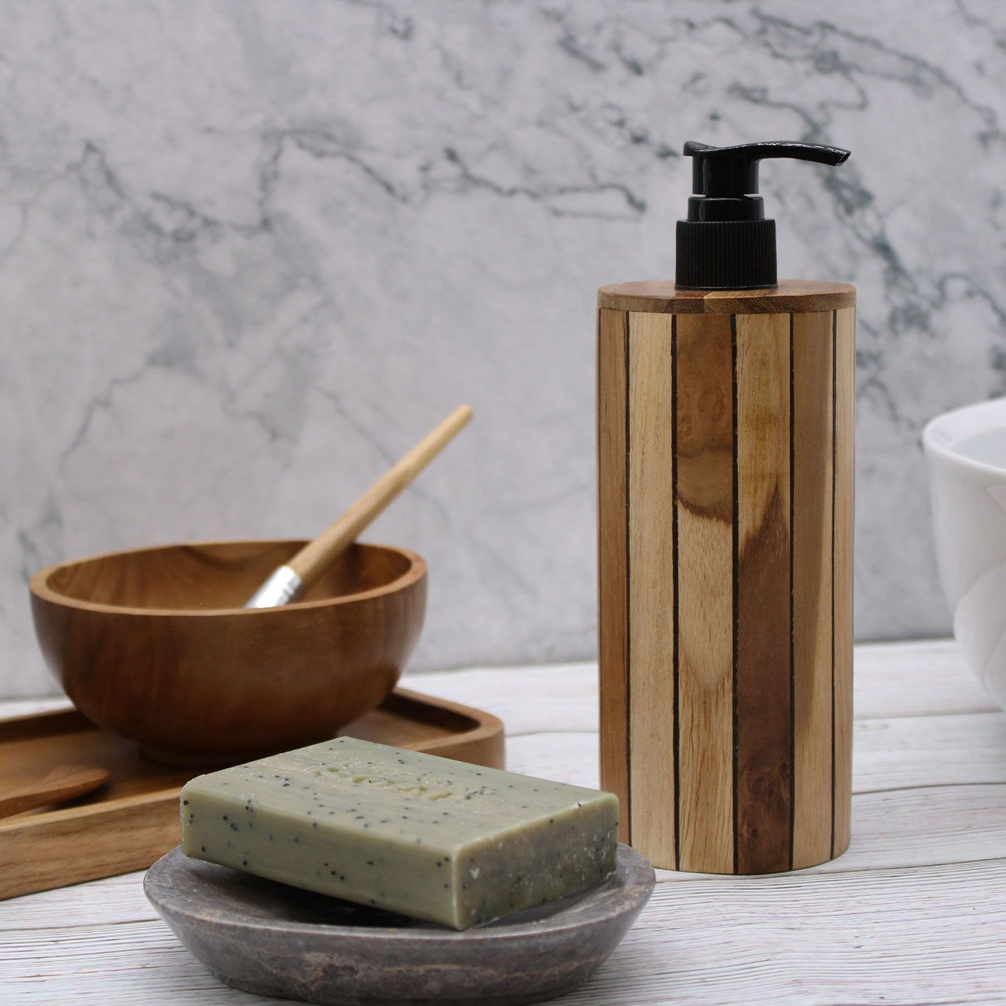 Natural Teakwood Soap Dispenser - Round - Image natural-teakwood-soap-dispenser--round-nsd-03
