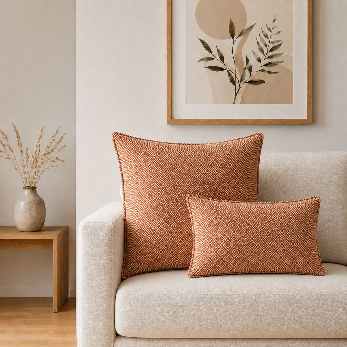 Burgundy Squares Cotton Cushion Cover – 60 x 60cm