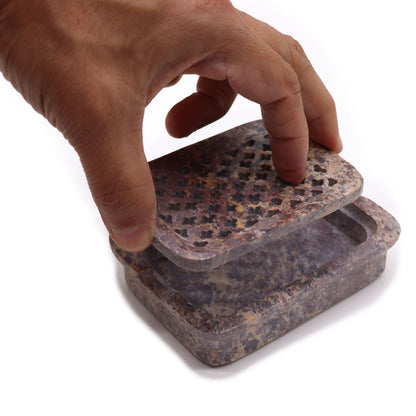 Soapstone Soap Dish & Drainer 11x8cm- Classic Square - Image soapstone-soap-dish--drainer-11x8cm-classic-square-ssd-19