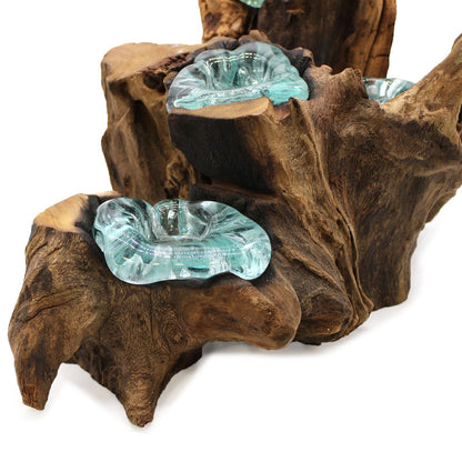 Molton Glass Five Candle Holder on Wood - Image molton-glass-five-candle-holder-on-wood-mgw-32