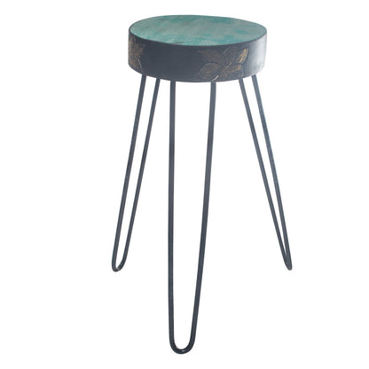 Albasia Wood Plant Stand - Turquoise & gold detail - Image albasia-wood-plant-stand--turquoise--gold-detail-hps-03