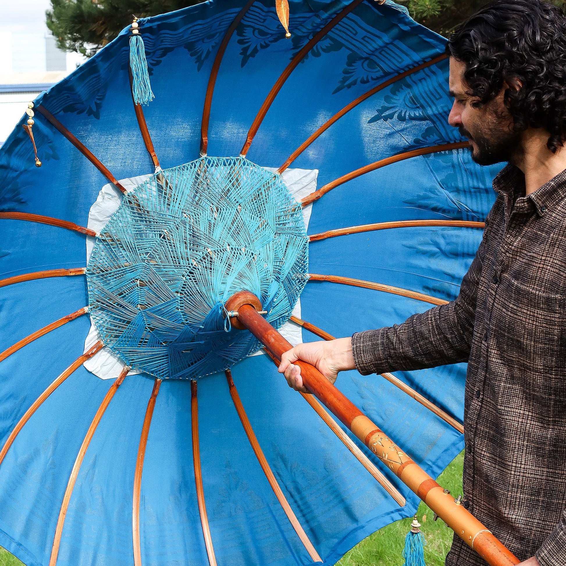 Bali Patio Parasol - Cotton - Turquoise Decor - 1.5m - Image bali-patio-parasol--cotton--turquoise-decor--15m-bpar-02