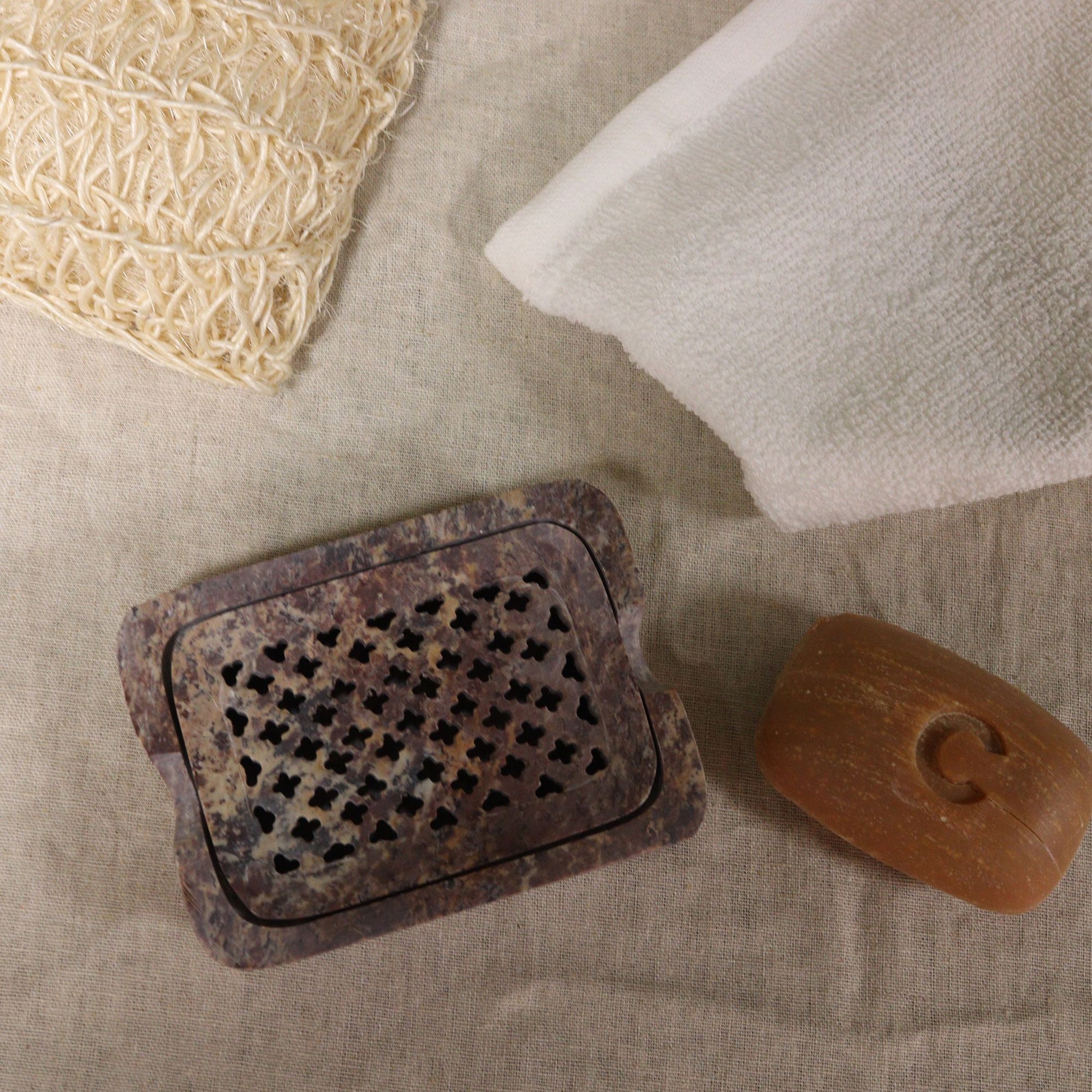 Soapstone Soap Dish & Drainer 11x8cm- Classic Square - Image soapstone-soap-dish--drainer-11x8cm-classic-square-ssd-19