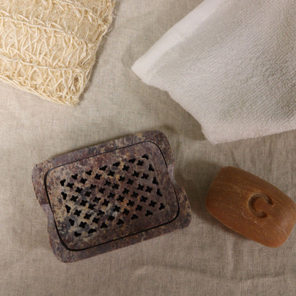 Soapstone Soap Dish & Drainer 11x8cm- Classic Square - Image soapstone-soap-dish--drainer-11x8cm-classic-square-ssd-19