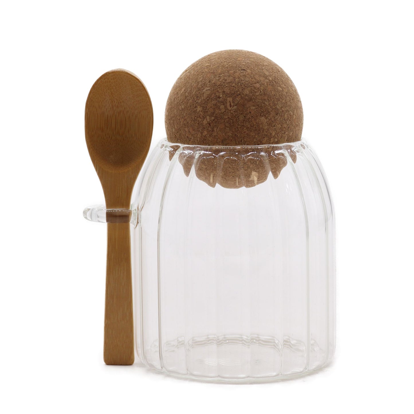 Sm Cottage Bamboo Glass Jar -  Ribbed & Spoon 10cm - Image sm-cottage-bamboo-glass-jar---ribbed--spoon-10cm-cgj-06
