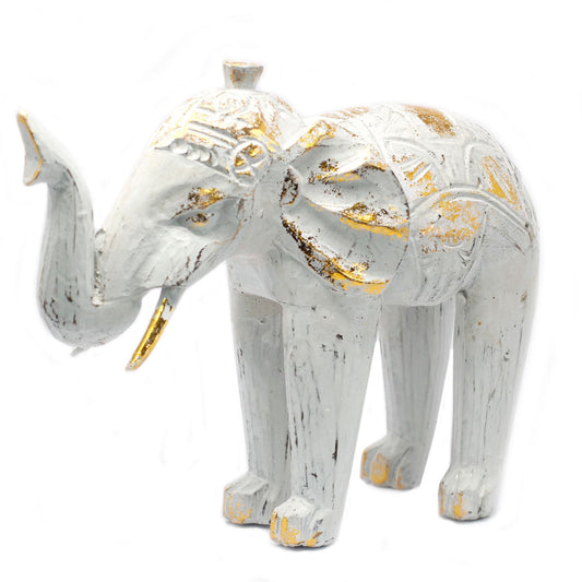 Wood Carved Elephant - White Gold - Image wood-carved-elephant--white-gold-vintep-01