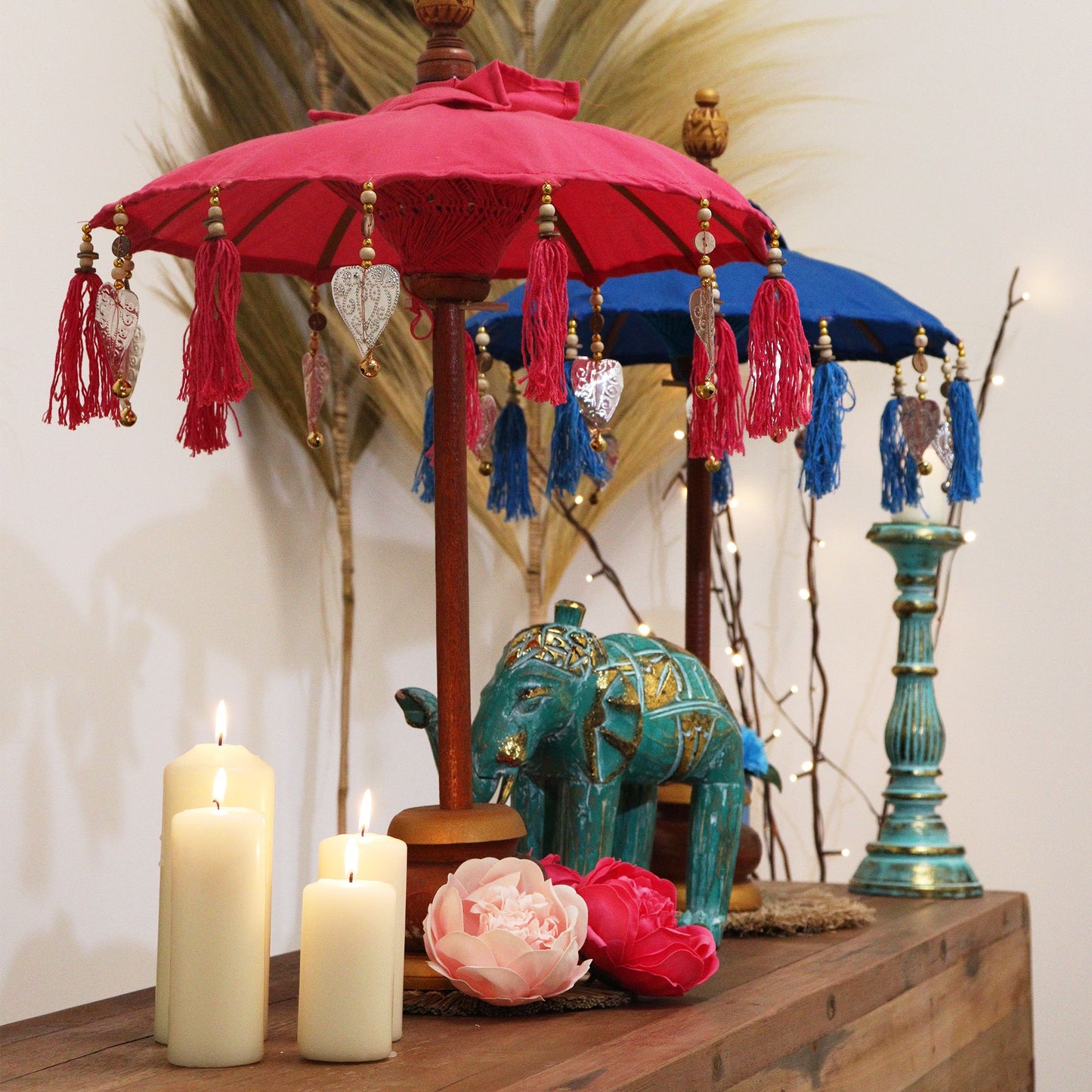 Bali Home Decor Parasol - Cotton - Turquoise- 40cm - Image bali-home-decor-parasol--cotton--turquoise-40cm-bpar-09