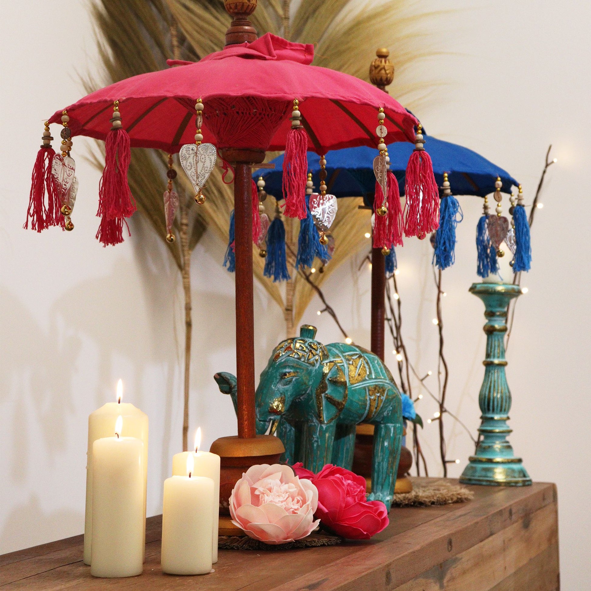 Bali Home Decor Parasol - Cotton - Turquoise- 40cm - Image bali-home-decor-parasol--cotton--turquoise-40cm-bpar-09