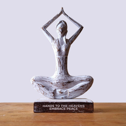 Wooden Yoga Lady - Whitewash - Hands Up Pose - "Hands to the Heavens Embrace Peace" - Image wooden-yoga-lady--whitewash--hands-up-pose--hands-to-the-heavens-embrace-peace-wyl-04