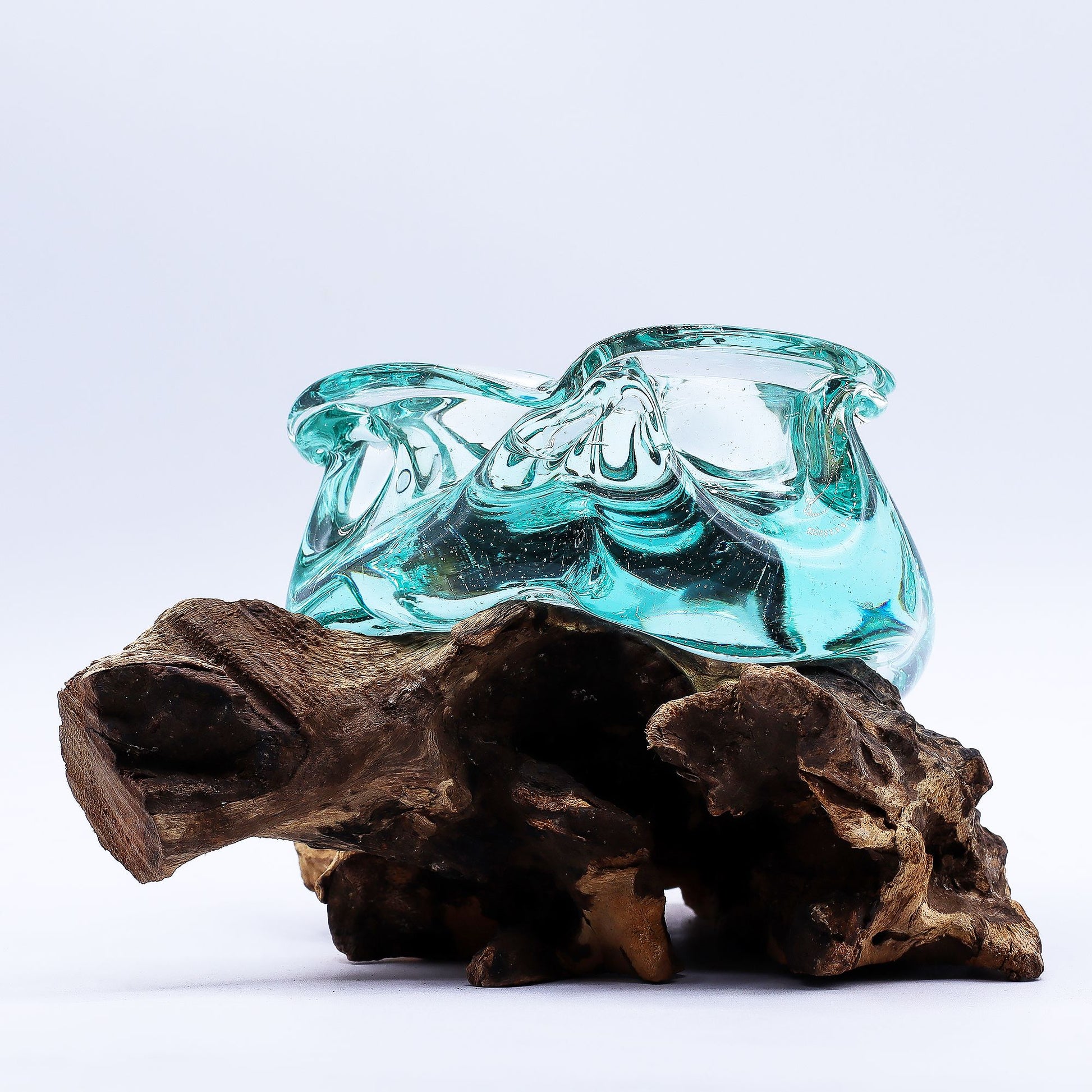 Molten Glass Chunky Ashtray / Candle Holder on Wood 23cm - Image molten-glass-chunky-ashtray--candle-holder-on-wood-23cm-mgw-43