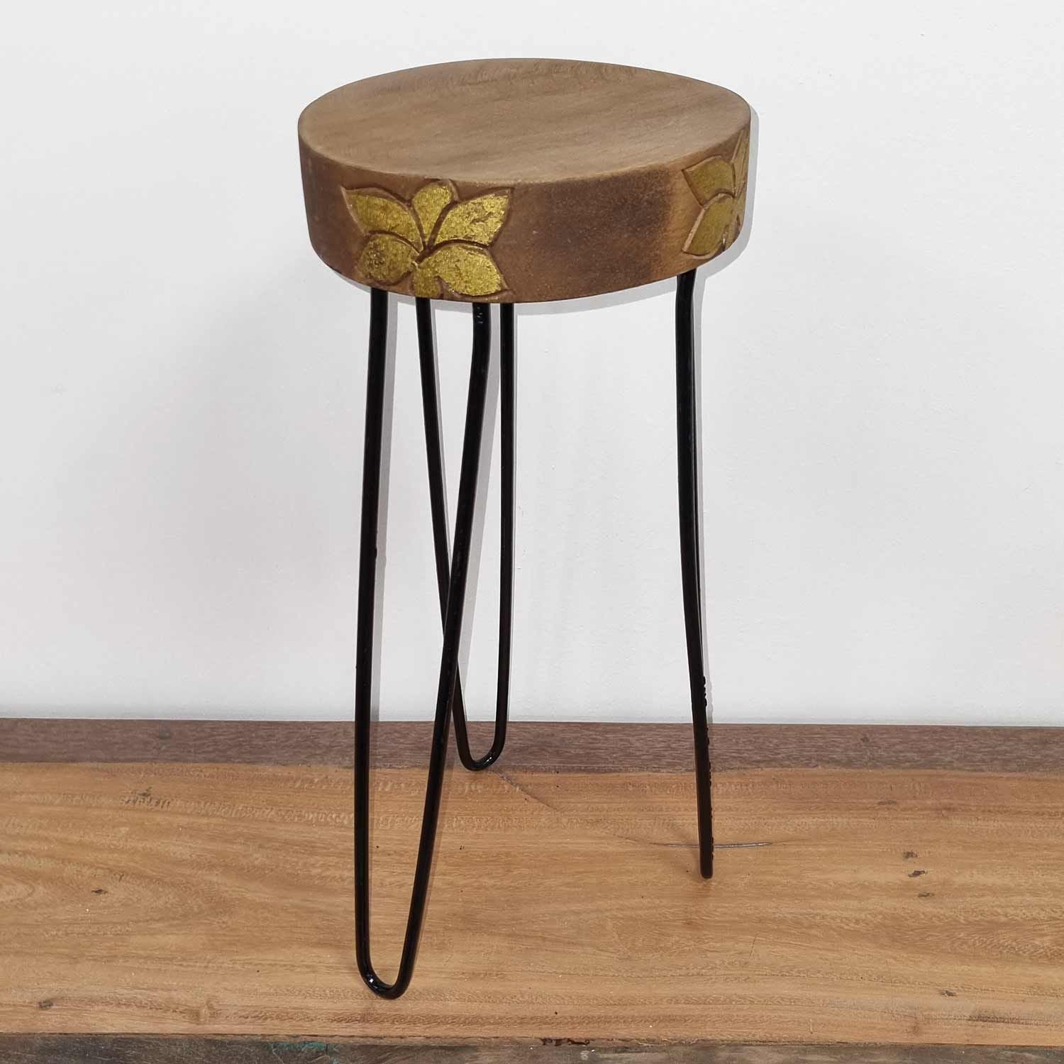 Albasia Wood Plant Stand - Natural & gold detail - Image albasia-wood-plant-stand--natural--gold-detail-hps-04