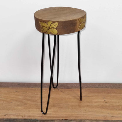 Albasia Wood Plant Stand - Natural & gold detail - Image albasia-wood-plant-stand--natural--gold-detail-hps-04