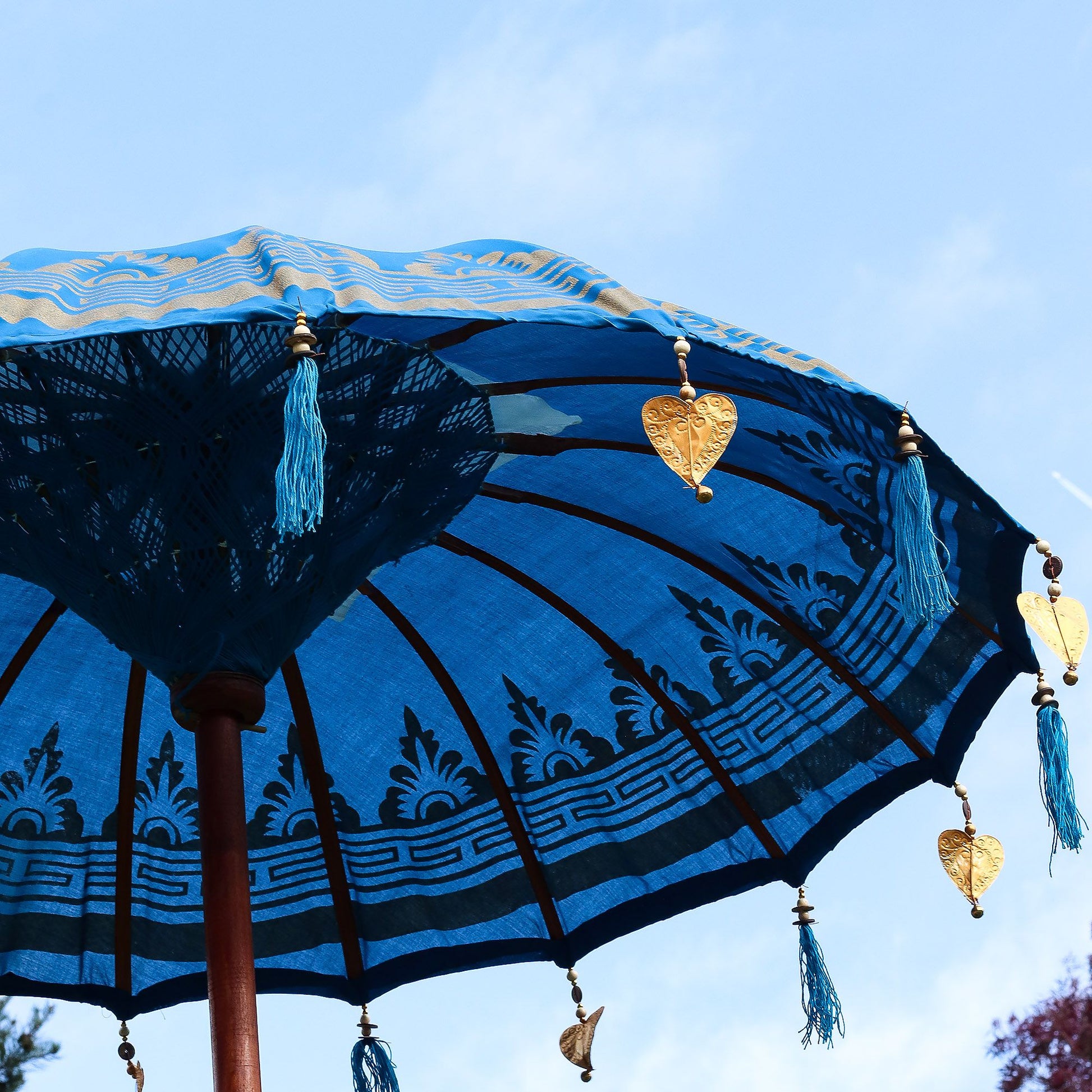 Bali Patio Parasol - Cotton - Turquoise Decor - 1.5m - Image bali-patio-parasol--cotton--turquoise-decor--15m-bpar-02