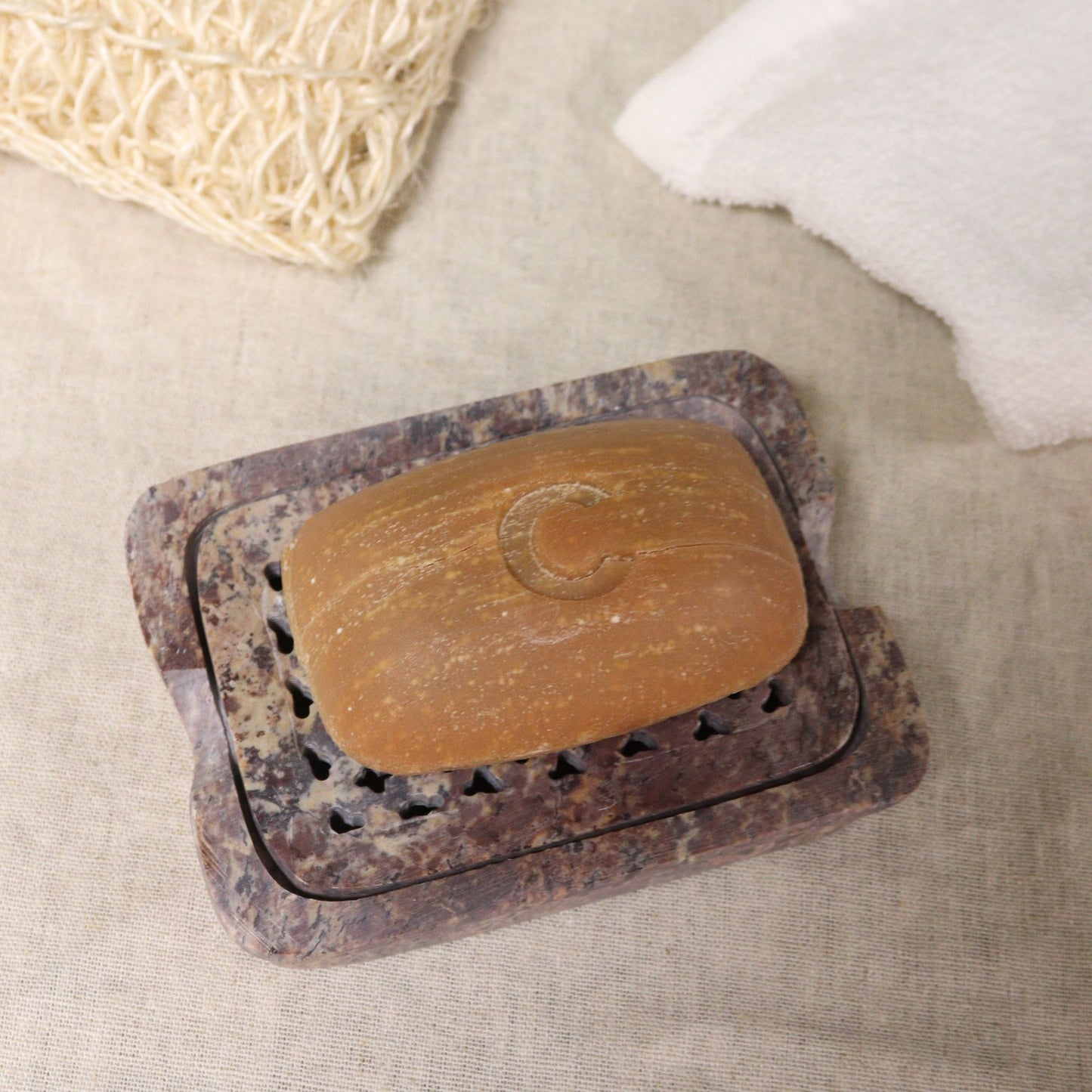 Soapstone Soap Dish & Drainer 11x8cm- Classic Square - Image soapstone-soap-dish--drainer-11x8cm-classic-square-ssd-19
