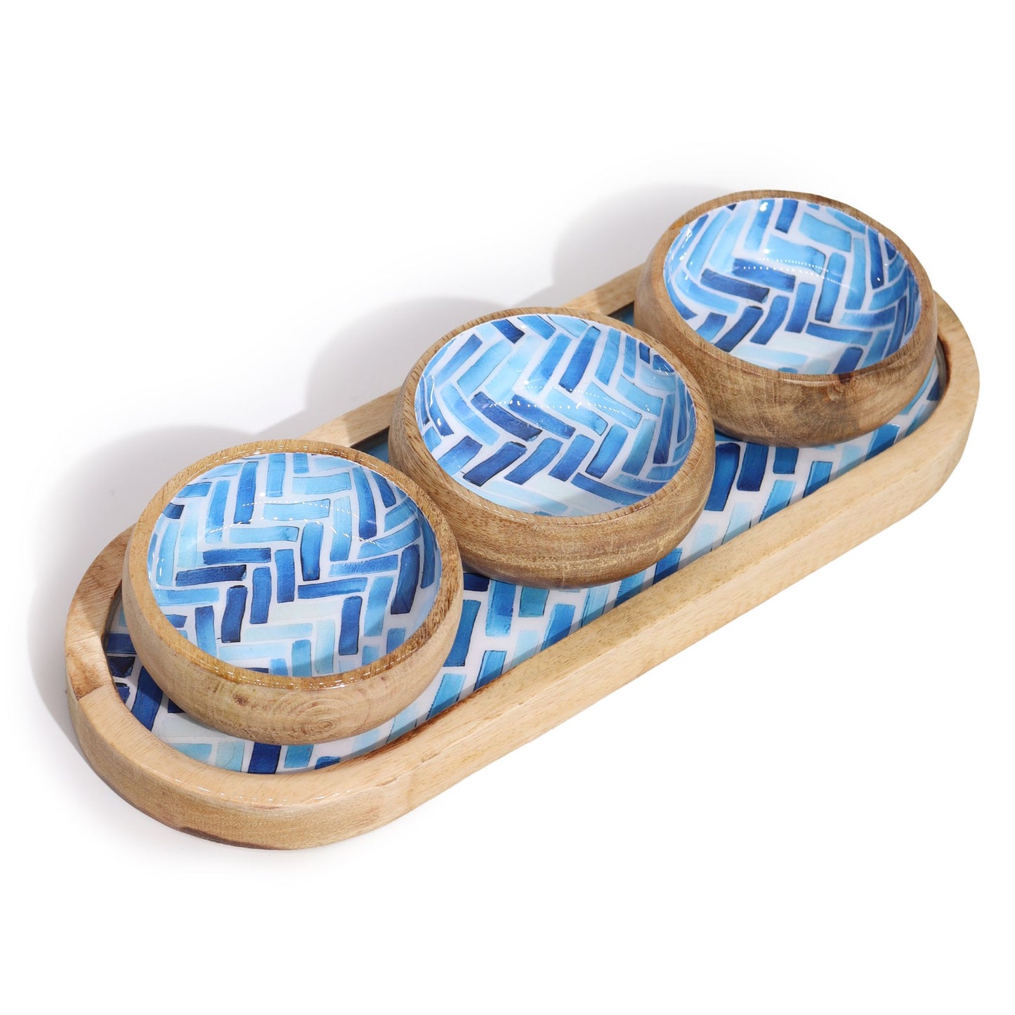 Mango Wood Tray with 3 Bowls - Blue Stripes - Image mango-wood-tray-with-3-bowls--blue-stripes-wtray-02