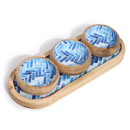 Mango Wood Tray with 3 Bowls - Blue Stripes - Image mango-wood-tray-with-3-bowls--blue-stripes-wtray-02