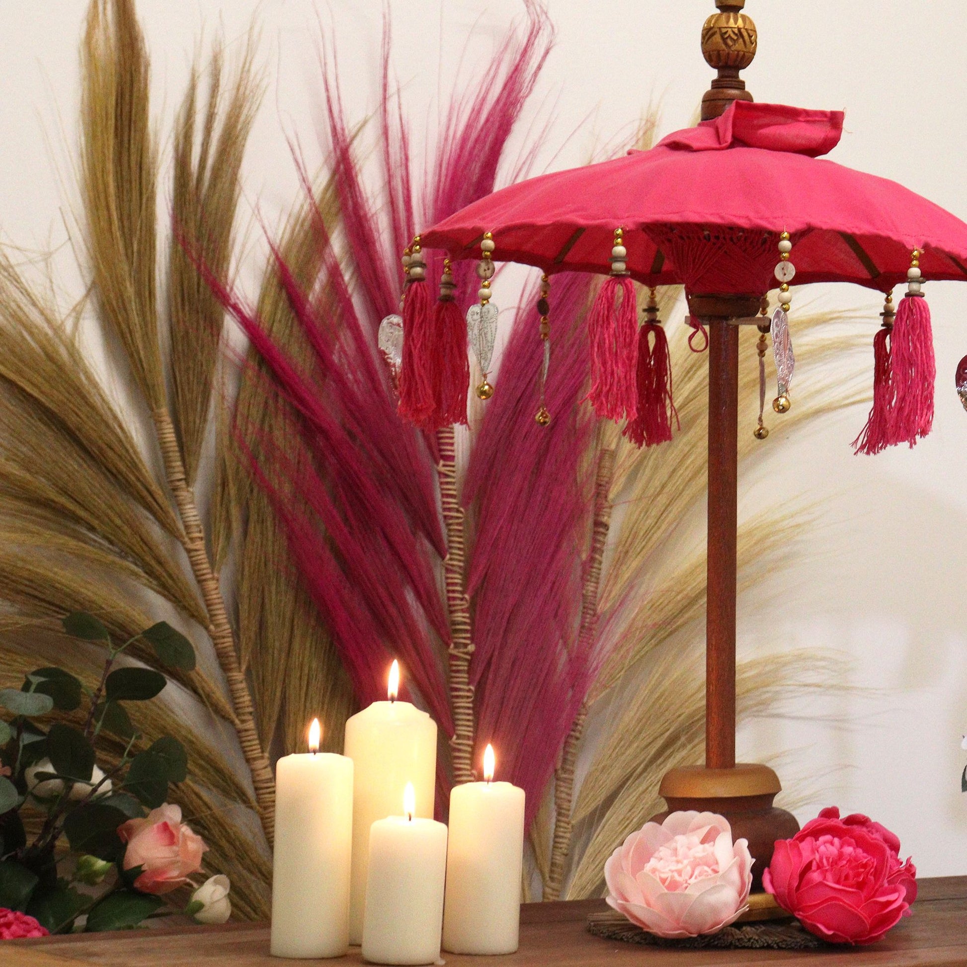 Bali Home Decor Parasol - Cotton - Pink- 40cm - Image bali-home-decor-parasol--cotton--pink-40cm-bpar-07