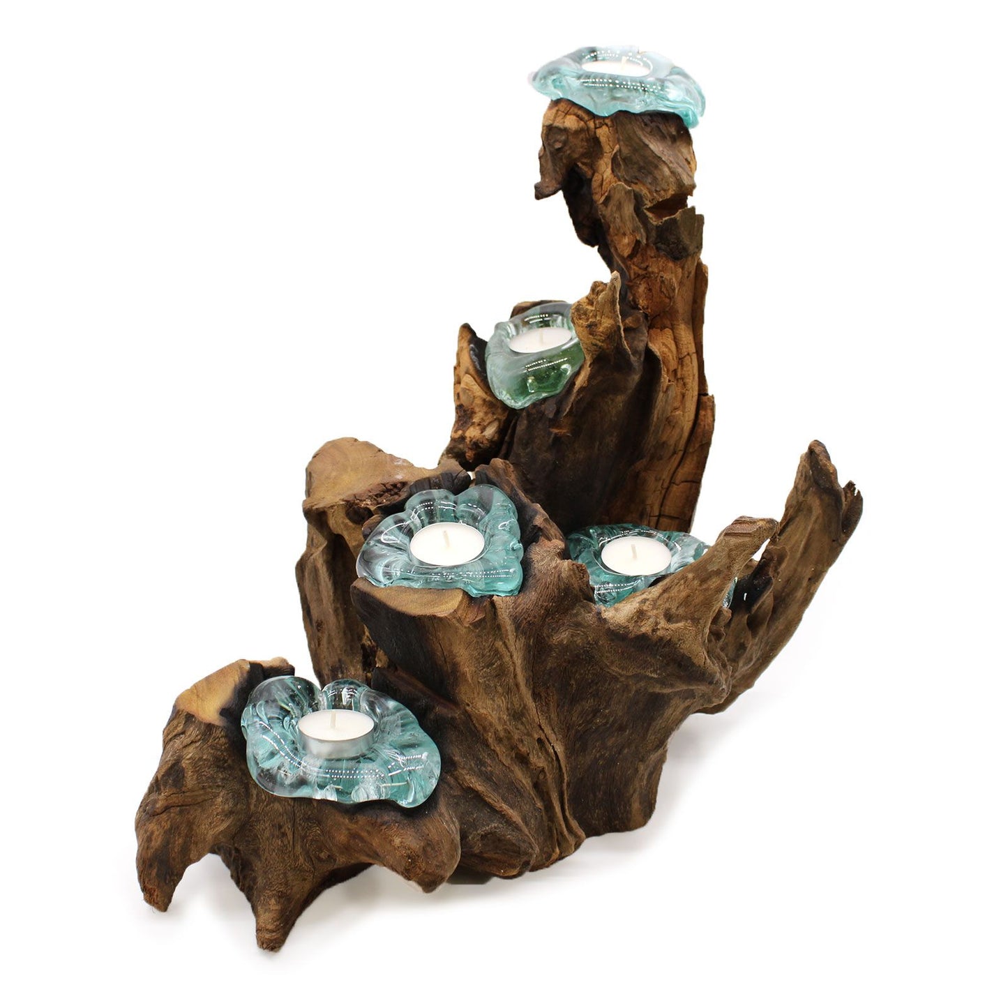 Molton Glass Five Candle Holder on Wood - Image molton-glass-five-candle-holder-on-wood-mgw-32