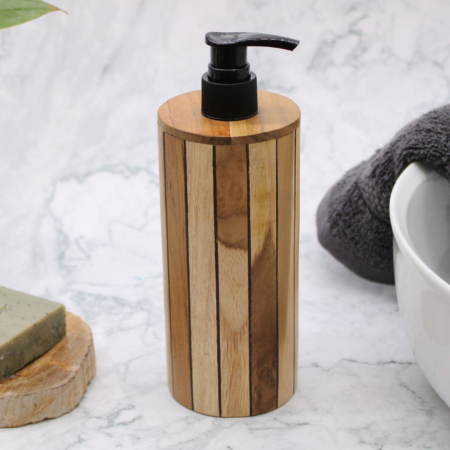 Natural Teakwood Soap Dispenser - Round - Image natural-teakwood-soap-dispenser--round-nsd-03