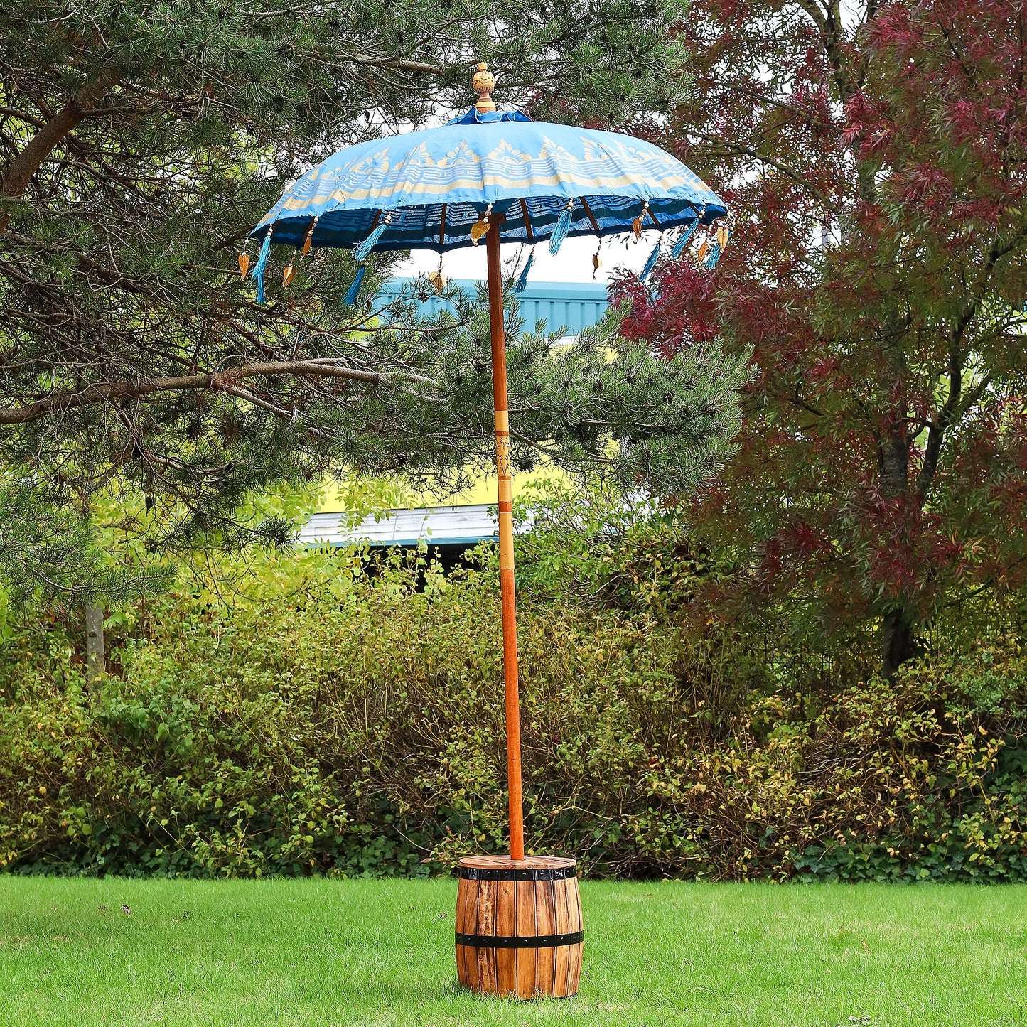 Bali Patio Parasol - Cotton - Turquoise Decor - 1.5m - Image bali-patio-parasol--cotton--turquoise-decor--15m-bpar-02