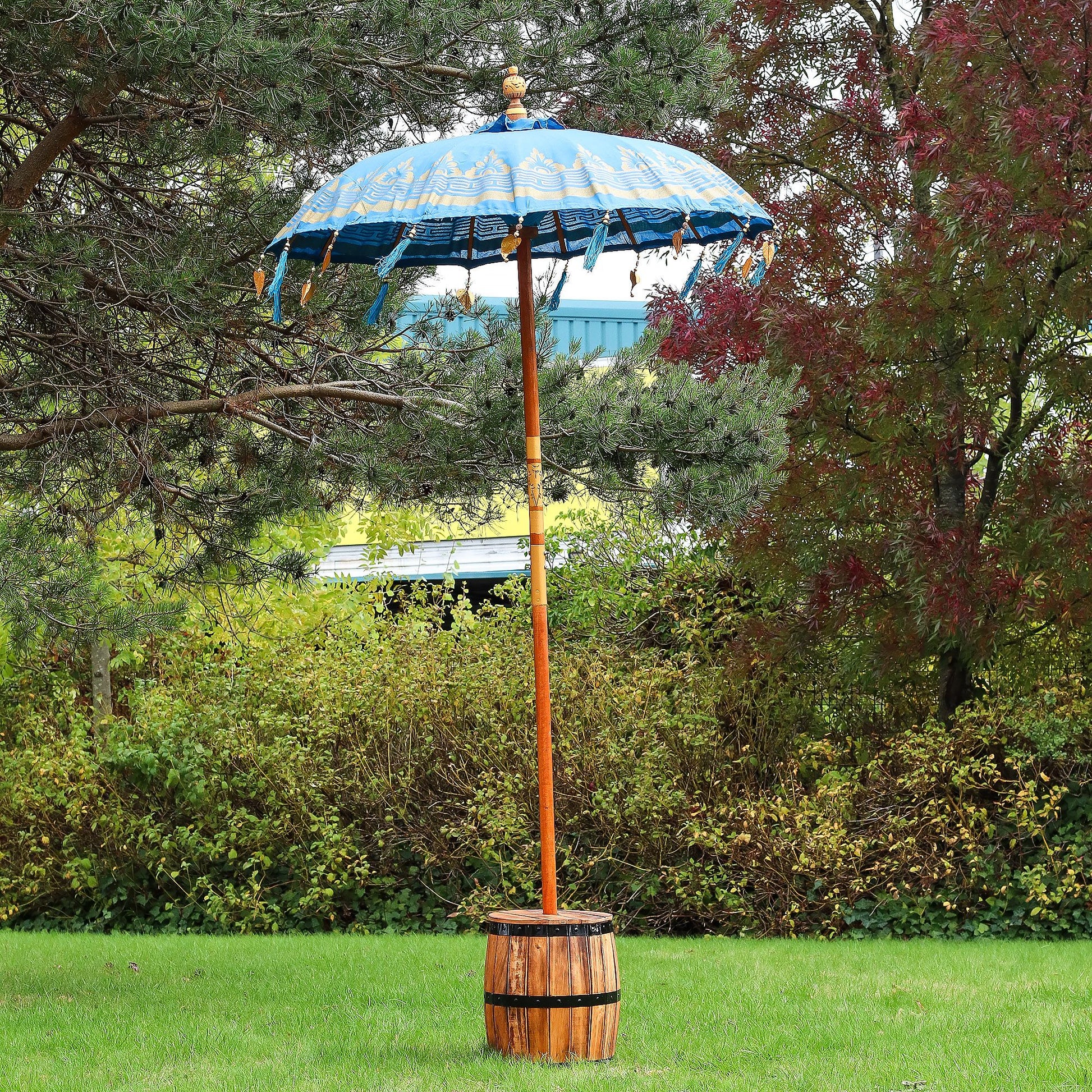 Bali Patio Parasol - Cotton - Turquoise Decor - 1.5m - Image bali-patio-parasol--cotton--turquoise-decor--15m-bpar-02