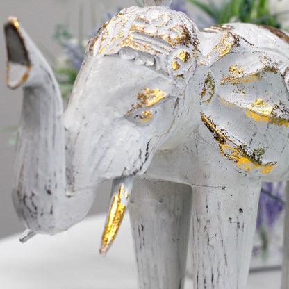 Wood Carved Elephant - White Gold - Image wood-carved-elephant--white-gold-vintep-01