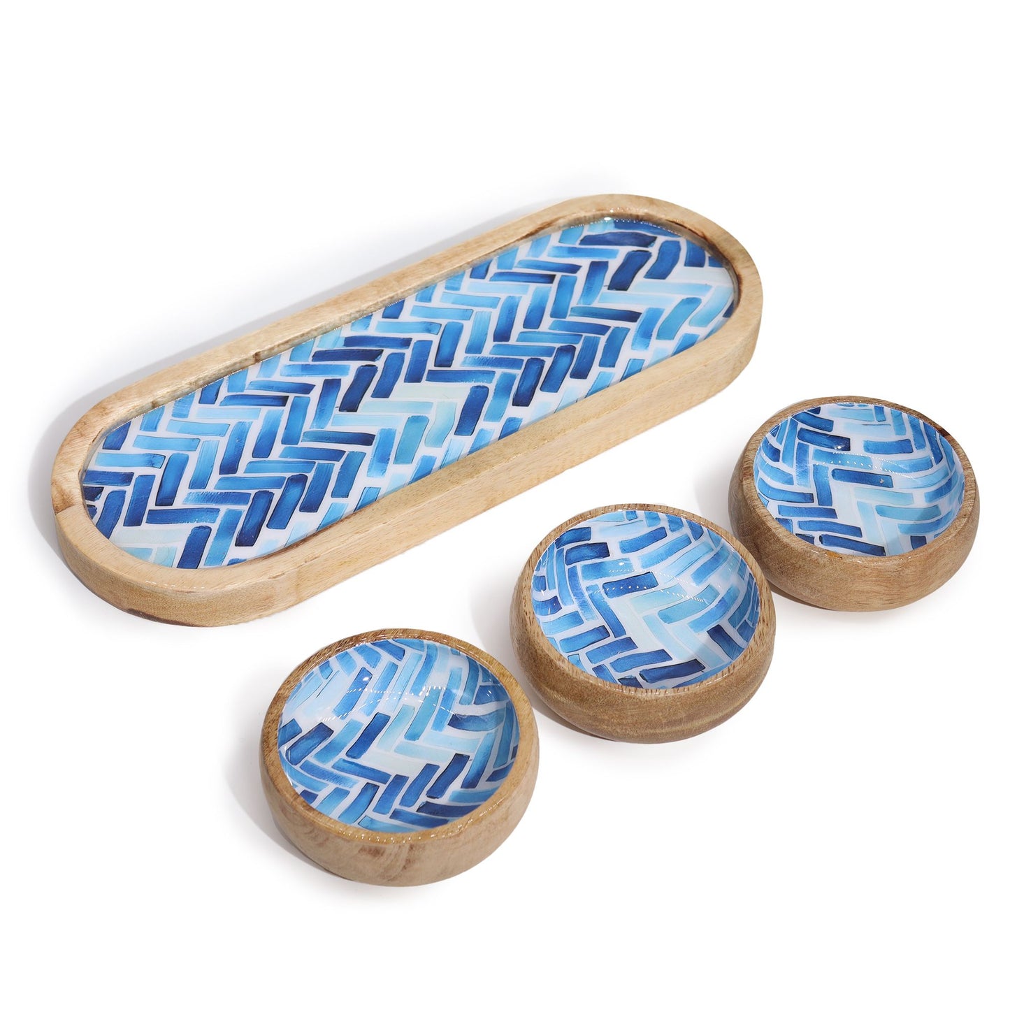 Mango Wood Tray with 3 Bowls - Blue Stripes - Image mango-wood-tray-with-3-bowls--blue-stripes-wtray-02