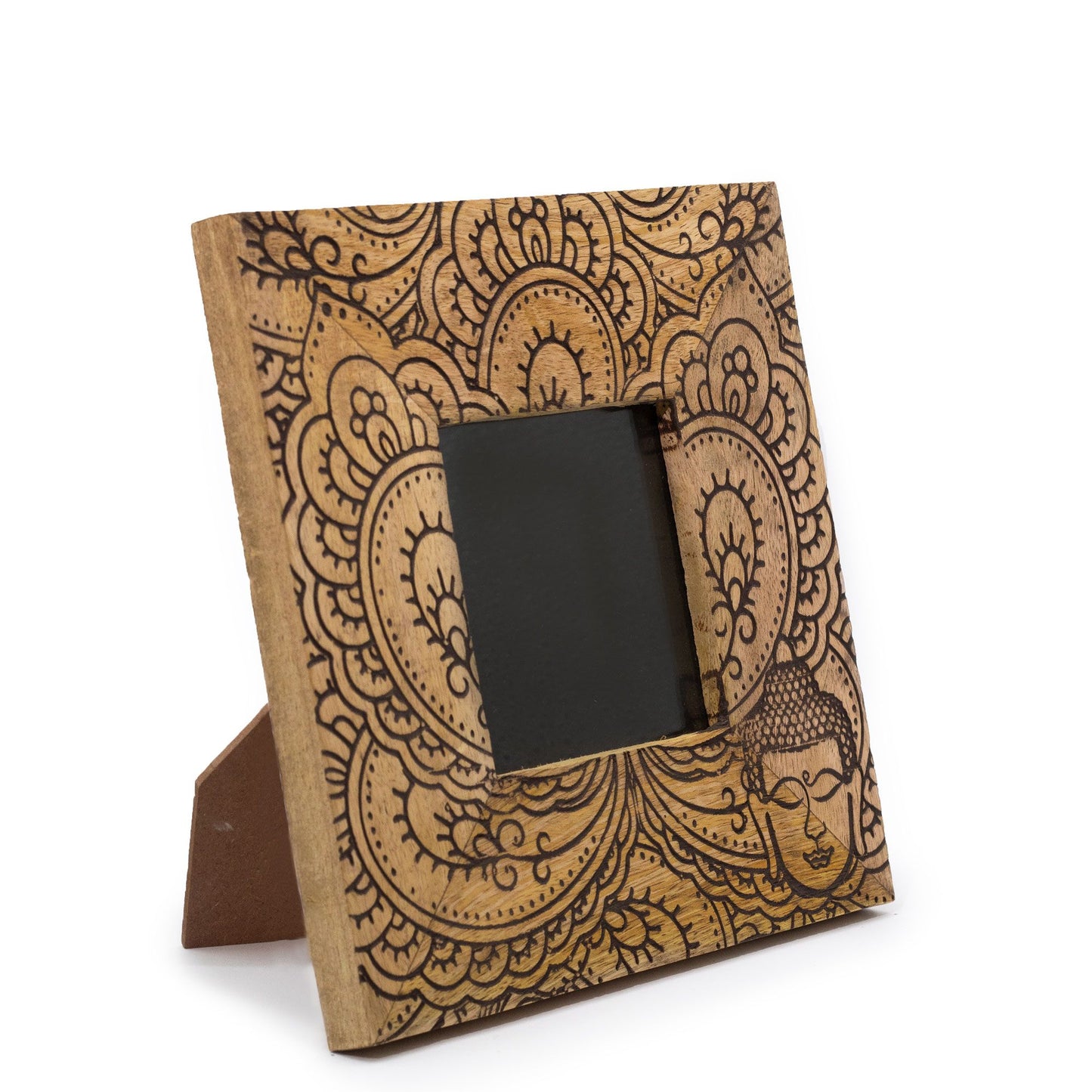 Small Mango Wood Picture Framel (for 10x10cm) 20x20x2cm - Buddha - Black - Image small-mango-wood-picture-framel-for-10x10cm-20x20x2cm--buddha--black-mwpf-14